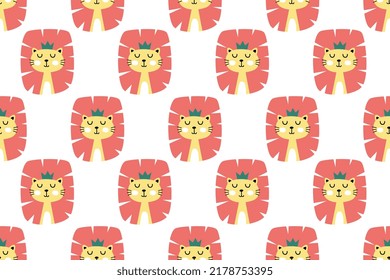 Cute Lion Seamless Pattern Background Stock Vector. Seamless Pattern Scandinavian Style