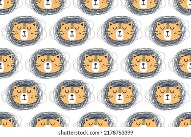 Cute Lion Seamless Pattern Background Stock Vector. Seamless Pattern Scandinavian Style