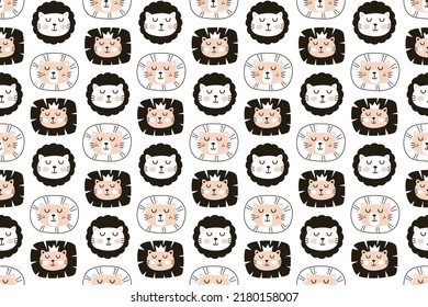 Cute Lion Seamless Pattern Background Stock Vector. Seamless Pattern Scandinavian Style