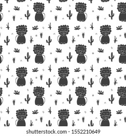 Cute Lion Seamless Pattern, Cartoon Hand Drawn Animal Doodles Vector Illustration Background .