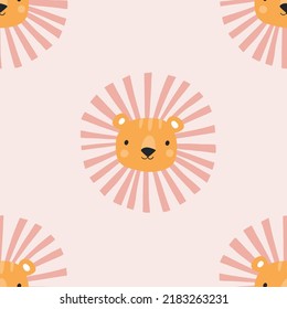 Cute lion seamless pattern. Childish background with animal