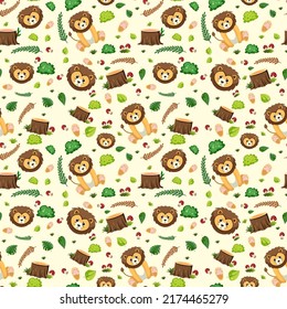 Cute lion seamless pattern illustration