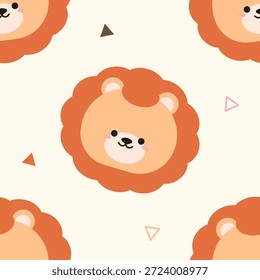 Patrón inconsútil lindo del león con las caras animales de la historieta de Kawaii, fondo del Vector de los niños