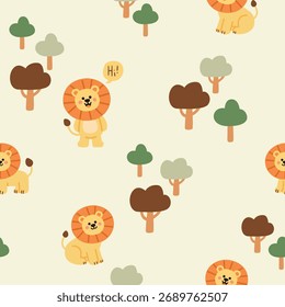 Cute Lion Seamless Pattern for Kids 