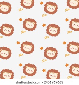 Cute lion seamless pattern on soft brown background