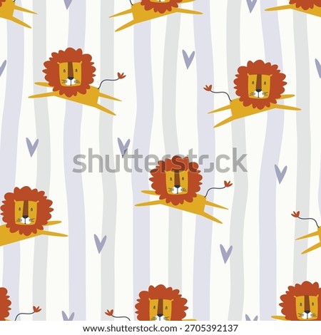 Cute Lion Seamless Pattern, Perfect for Textile Printing, Kids' Apparel, Gift Wrapping Paper, Nursery Wallpaper, Digital Scrap booking, and Packaging Design