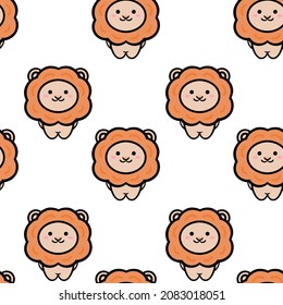 Cute Lion Seamless Pattern. symbol of new 2022 year. Cartoon animal background. Vector background for kids, textile, fabric