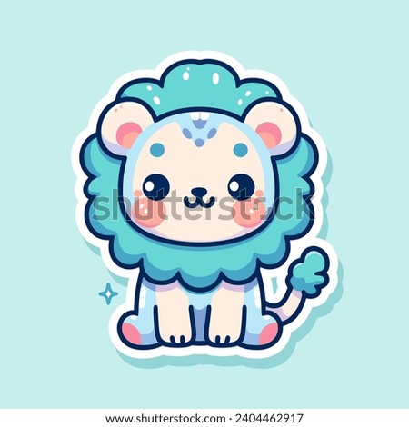 Cute lion sitting in an adorable pose. Die cut lion sticker isolated backround. Cute kawaii lion. Cute Lion Sitting Cartoon Vector Icon Illustration
