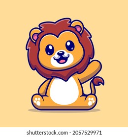 Cute Lion Sitting Cartoon Vector Icon Illustration. Animal Nature Icon Concept Isolated Premium Vector. Flat Cartoon Style