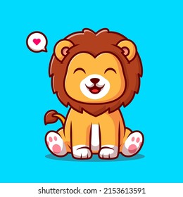 Cute Lion Sitting Cartoon Vector Icon Illustration. Animal Nature Icon Concept Isolated Premium Vector. Flat Cartoon Style