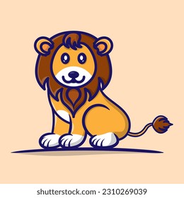 Cute lion sitting cartoon vector icon illustration. Animal vector design