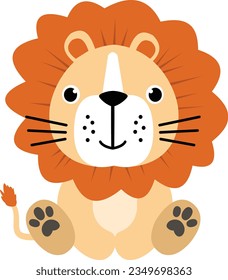 Cute Lion Sitting Cartoon Vector Icon Illustration.