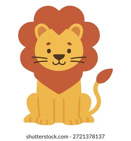 süßer Löwe sitzend Vorderansicht Cartoon handgezeichnet flache Farbe Vektorgrafik Schablone Design