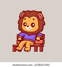 Cute Lion Sitting On Bench And Wearing Sweater Cartoon 
Vector Icon Illustration. Animal Fashion Icon Concept Isolated 
Premium Vector. Flat Cartoon Style