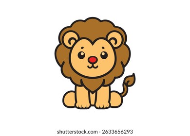 Icono lindo del Vector del león que se sienta en el fondo blanco. (01)