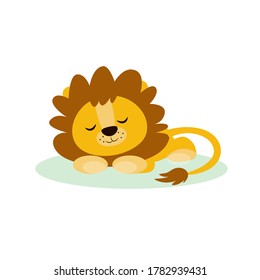 Cute lion sleep character vector