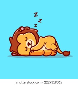 Cute Lion Sleeping Cartoon Vector Icon Illustration. Animal Nature Icon Concept Isolated Premium Vector. Flat Cartoon Style