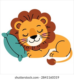 Cute lion sleeping flat vector graphic on white background