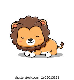 Cute Lion Sleeping Mascot Animal Character Icon Illustration. Flat Cartoon Style Suitable for Web Landing Page, Banner, Sticker, Card