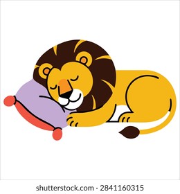 Cute lion sleeping vector cartoon artwork on white background