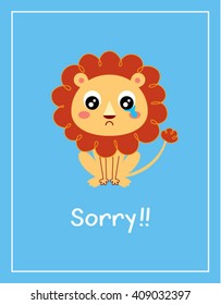 cute lion sorry card vector