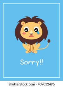 cute lion sorry card vector