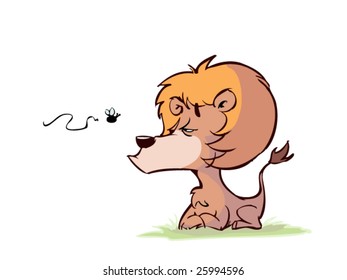 cute lion is spotting a bug