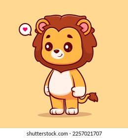 Cute Lion Standing Cartoon Vector Icon Illustration. Animal Nature Icon Concept Isolated Premium Vector. Flat Cartoon Style