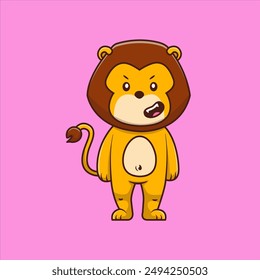 Cute Lion Standing Cartoon Vector Icon Illustration. Animal Nature. Flat Cartoon Concept.