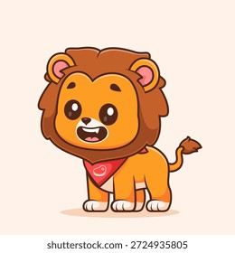 Cute Lion Standing Cartoon Vector Icon Illustration. Animal Nature Icon Concept Isolated Premium Vector. Flat Cartoon Style
