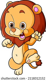 The cute lion is standing and doing a claw style of illustration