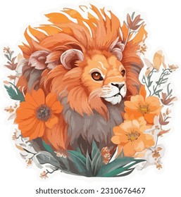 cute lion sticker cartoon vector illustration