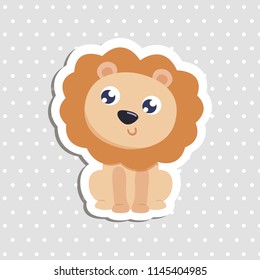 Cute lion sticker vector illustration. Flat design.
