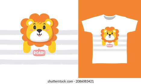 Cute lion with stripe tee design concept