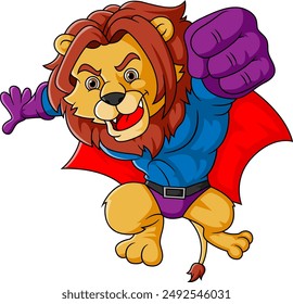 Cute Lion Super Hero Cartoon Vector Icon of illustration