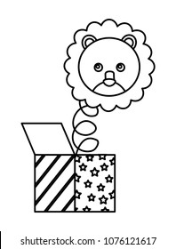 cute lion with surprise box character icon