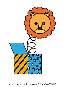 cute lion with surprise box character icon