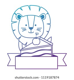 cute lion with sweet cake portion character