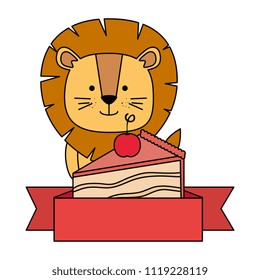 cute lion with sweet cake portion character