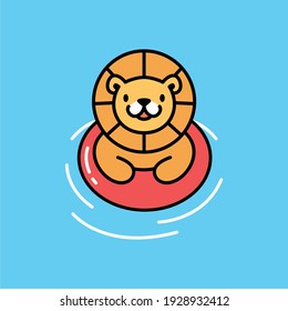 cute lion swimming cartoon playful logo vector icon illustration