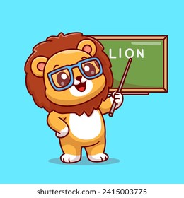 Cute Lion Teacher with Board Cartoon Vector Icon
Illustration. Animal Education Icon Concept Isolated Premium
Vector. Flat Cartoon Style