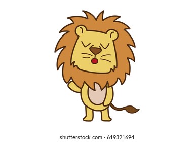 Cute Lion Thinking. Vector Illustration. Isolated on white background.