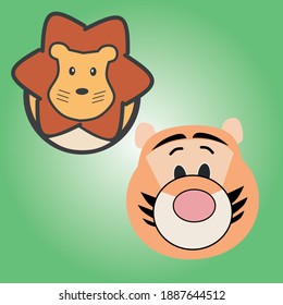 Cute Lion and Tiger Face