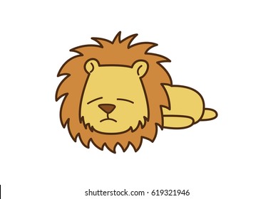 Cute Lion tired. Vector Illustration. Isolated on white background.