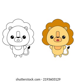 Cute lion toy.Contour drawing of a cartoon animal. Coloring book for kids