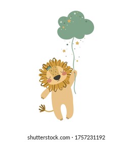 Cute lion. Use this clipart to create baby shower invites, nursery art, birthday decor, greeting cards, children's clothing. Vector illustration.