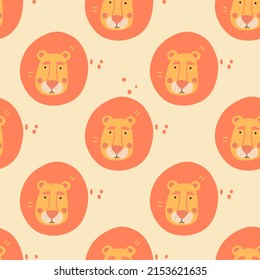 Cute lion. Vector. Cartoon style. Seamless Pattern, Background, Wallpaper. Perfect for prints