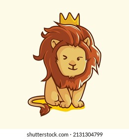 Cute lion vector character illustration wearing a crown