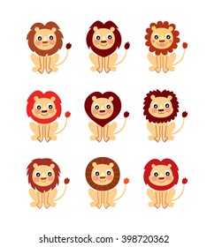 cute lion vector collection. Lion vector illustration. Smile happy lion in safari. lion cartoon sitting with smile happy face. safari lion cartoon