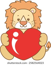 Cute Lion vector icon. Funny baby Lion animal series stock illustration. life of fluffy Lion designs. Lion hugging a love sign